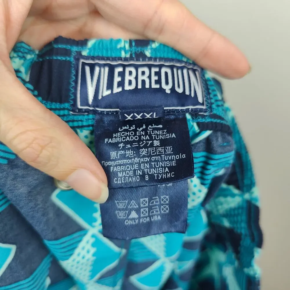 Vilebrequin Swim Shorts‎ Mens XXXL Blue Geometric Print Swim Trunks Beach Summer